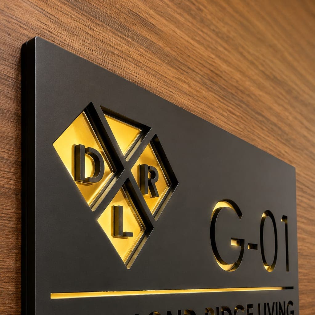 Room G-01's brass door plate